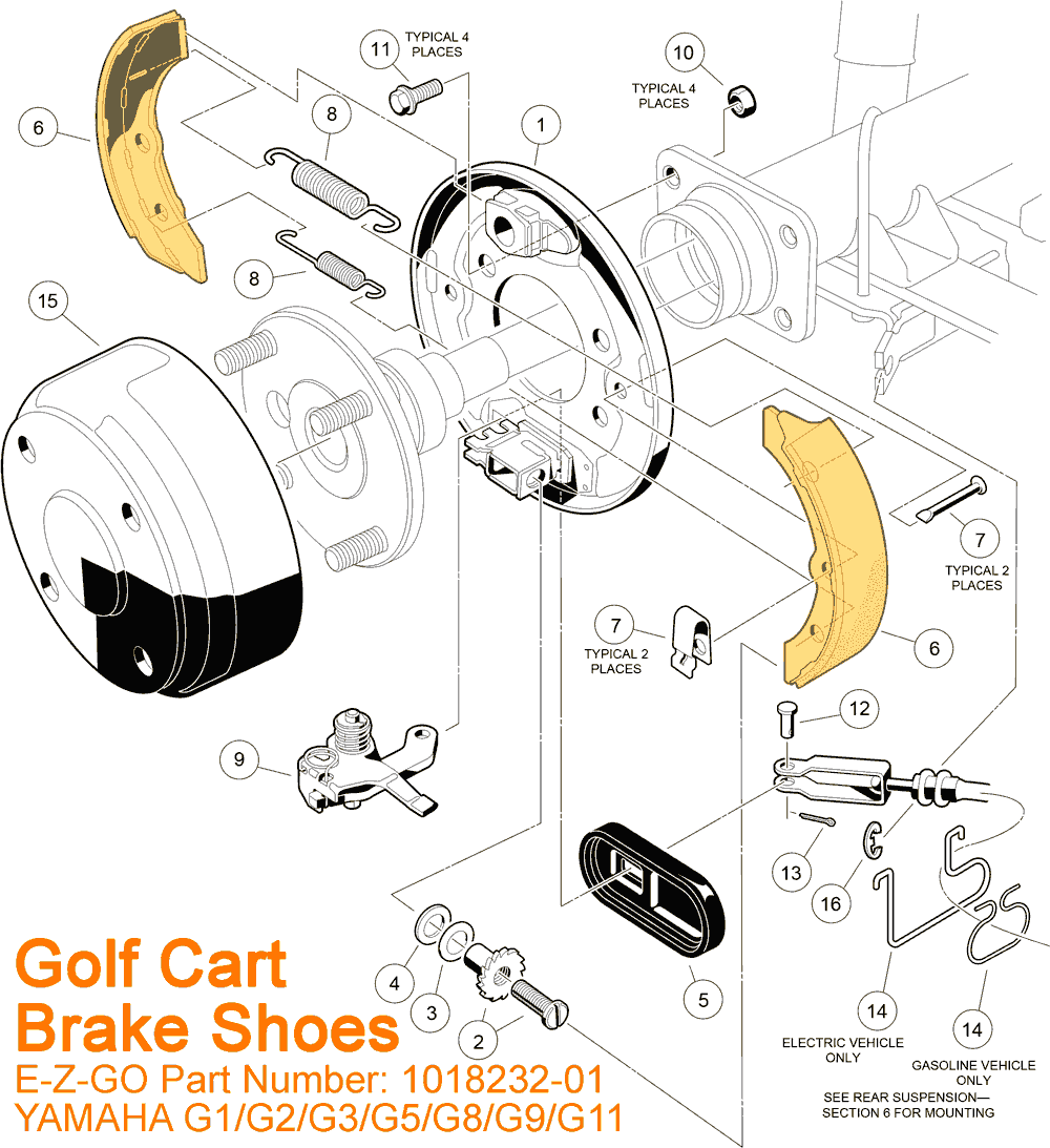 Diagram of Club Car Brake Block 103483701, with Brake Shoe kit 101823201 / 1018232-01