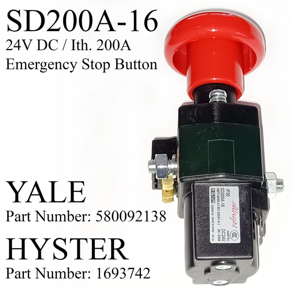 Albright SD200A-16 Emergency Disconnect Switch, 24V 125A, With Auxiliary Contact