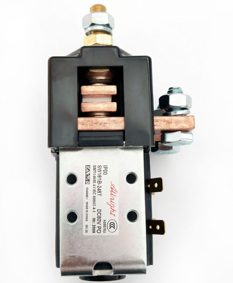 Albright Single Pole Double Throw DC Contactor SW181B-248T, SPDT, Rated for 80V 200A, With Magnetic Blowout, Designed for Regenerative Braking and Reversing in Electric Forklifts, Pallet Jacks, and Industrial Trucks